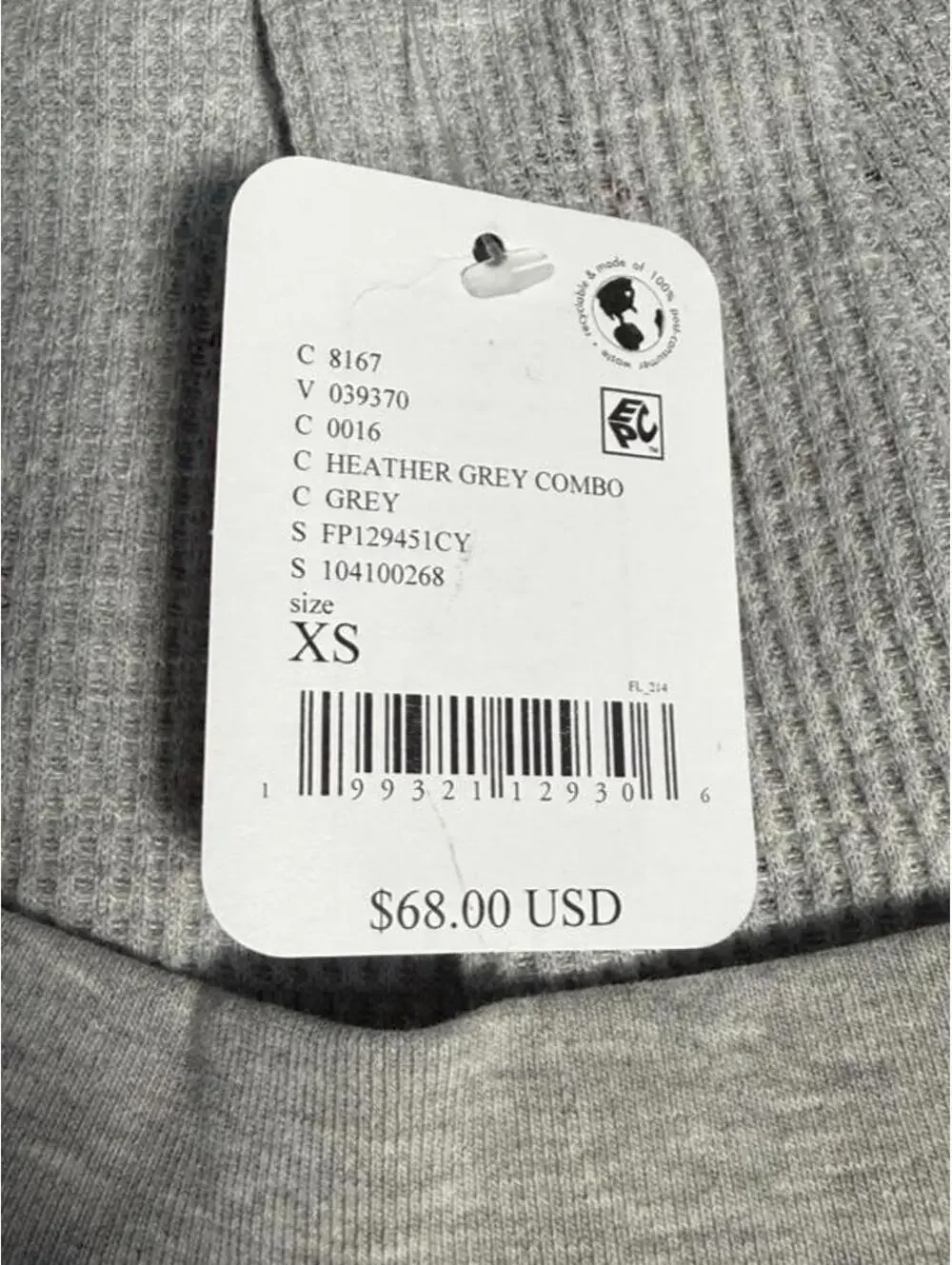 NWT Free People Intimately First Base Pullover XS Oversized Waffle Knit